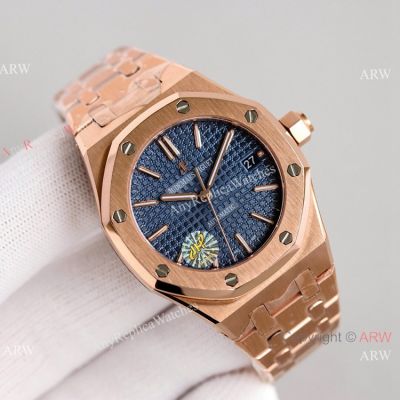 JH Factory Copy Audemars Piguet Royal Oak Women 37mm Cal.3120 Watch Rose Gold Blue Dial